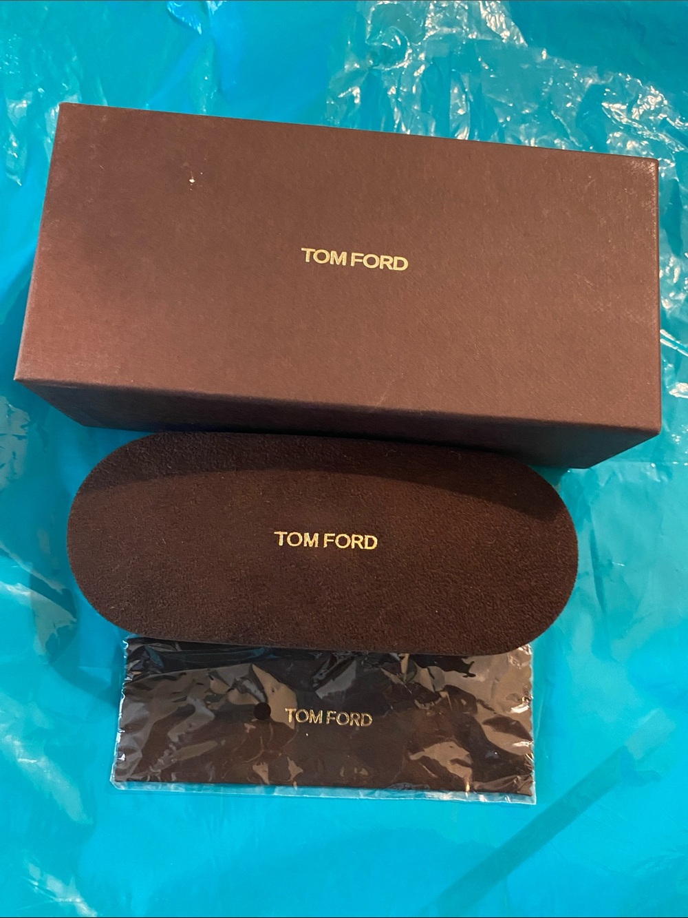 Tom Ford Brown Sunglasses Case, Box & Branded Cloth with Gold Logo